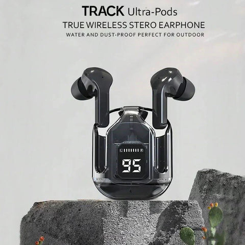 TWS Ultra Pods - Transparent Design Ear Buds with Noise Cancelling, Sound, IP4 Waterproof, LED Digital Display - Wireless 5.3 Technology for Dual Phone ConnectivityTWS Ultra Pods - Transparent Design Ear Buds with Noise Cancelling, Sound, IP4 Waterproof